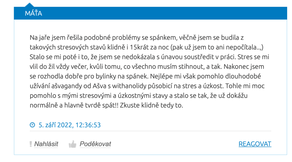 Zkušenost s AŠVA® v diskuzi na internetovém portálu Ordinace.cz