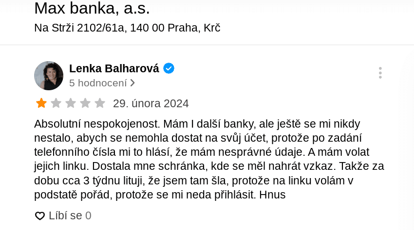 max banka hodnocení