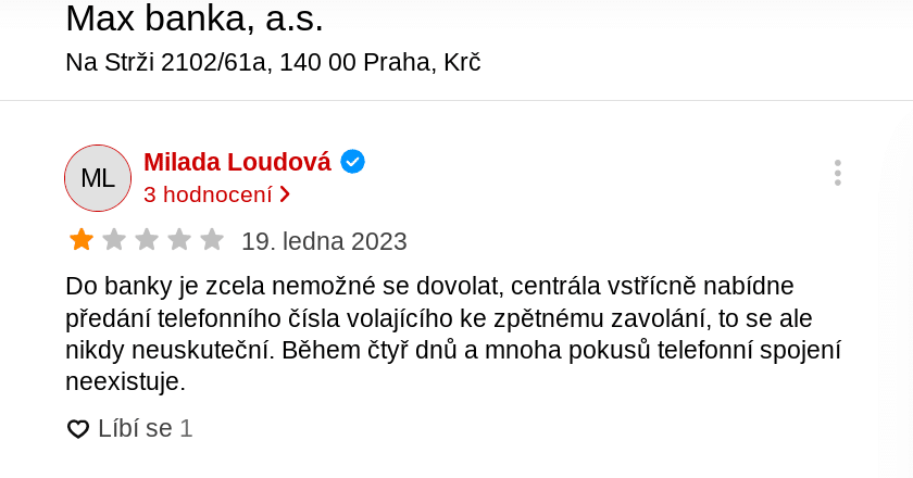 max banka zkušenosti